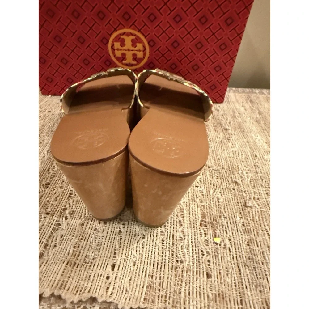 Tory Burch Ines Woven Multicolor Raffia Wedge Platform‎ Slide Sandals Sz-8